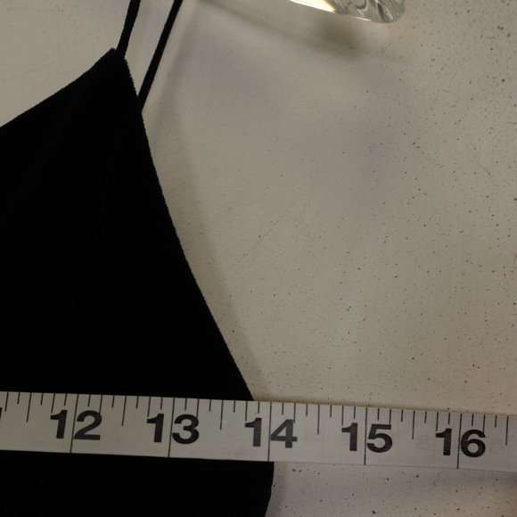 MISTYROSE Dress Velvet Black Bodycon Mini SMALL Strap Stretch Solid Open Back - Picture 6 of 10